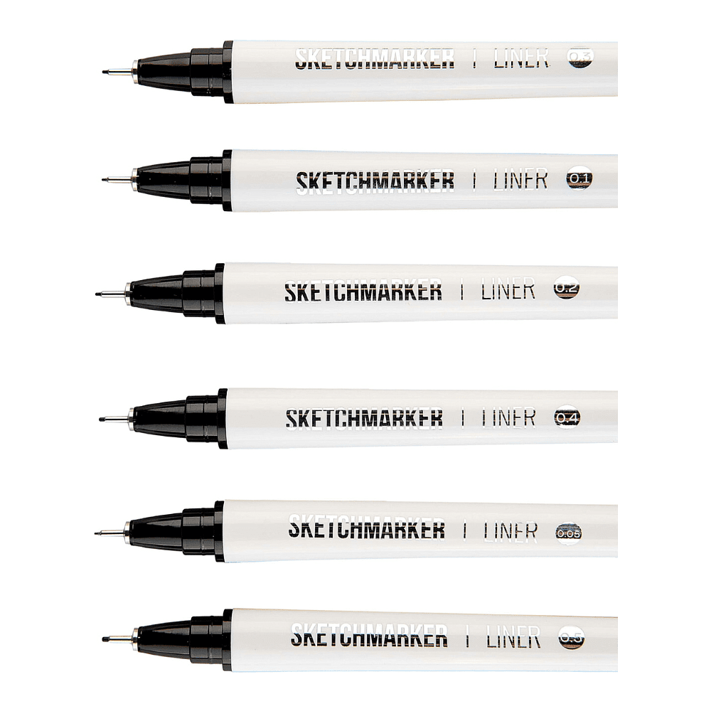 Набор ручек капиллярных "Sketchmarker", 6 шт (0.05, 0.1, 0.2, 0.3, 0.4, 0.5 мм), лайнер, черный  - 3