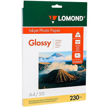 Фотобумага глянцевая для струйной фотопечати "Lomond", А4, 50 листов, 230 г/м2