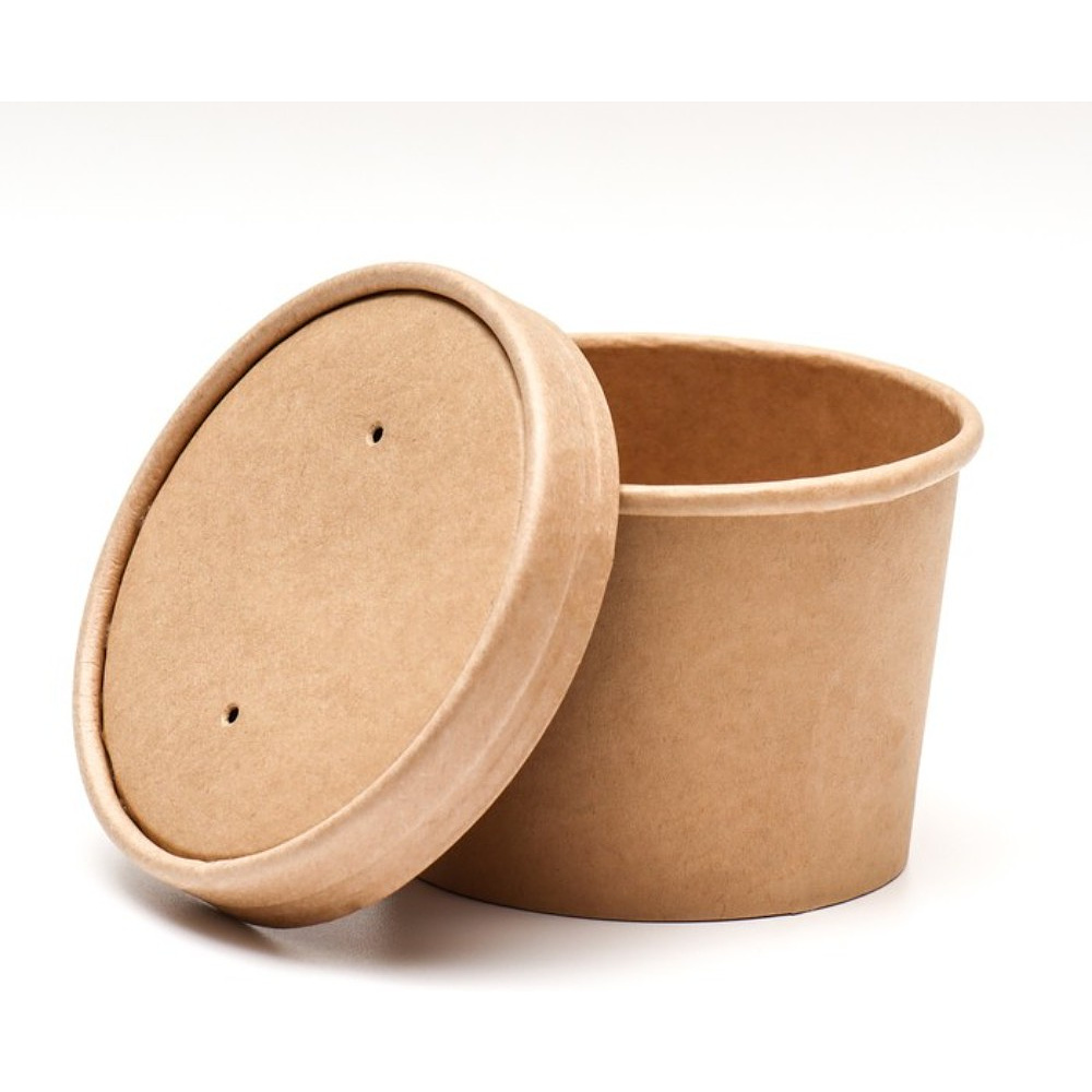 Контейнер бумажный для супа с крышкой, 520 мл, 50 шт/упак, крафт