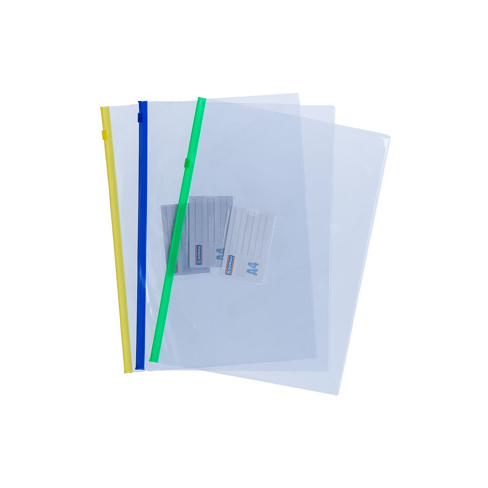 Папка-конверт на молнии "Donau", A4, прозрачный (ассорти)