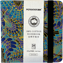 Cкетчбук для акварели "Potentate", холодный пресс, 12х12 см, 300 г/м2, 24 листа, павлин