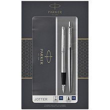 Набор "Parker Jotter Stainless Steel СT": ручка шариковая автоматическая и перьевая, серебристый