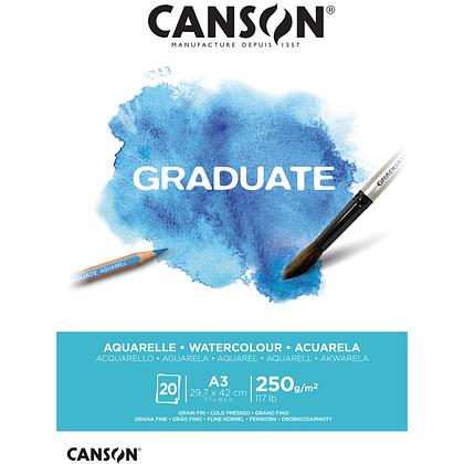 Блок-склейка бумаги для акварели "Canson Graduate", 29.7x42 см, 250 г/м2, 20 листов