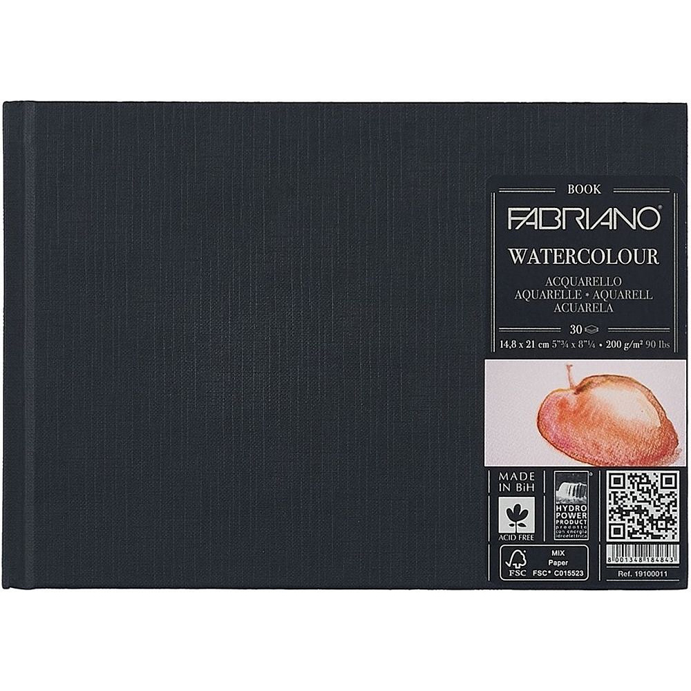 Скетчбук для акварели "Watercolourbook", 14.8x21 см, 200 г/м2, 30 листов, черный