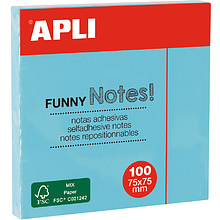 Бумага для заметок на клейкой основе "Funny notes", 75x75 мм, 100 листов, синий пастель