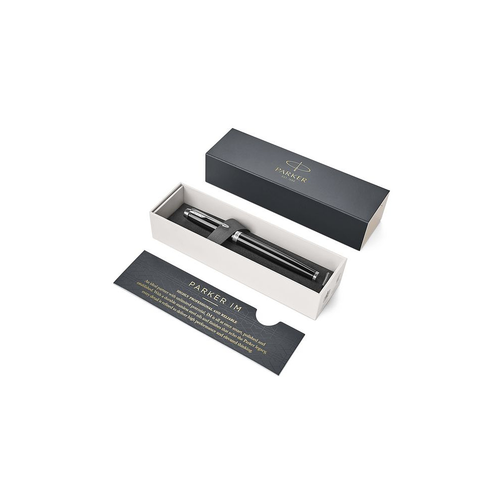 Ручка перьевая "Parker IM Black Lacquer CT", F, черный, серебристый, патрон синий - 5
