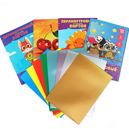 Картон перламутровый мелованный "Вместе лучше!", А4, 8 цветов, 8 листов - 3