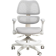 Кресло детское Ergosmart Antey, ткань, пластик, корпус белый, подставка для ног, с чехлом салатовым, серый