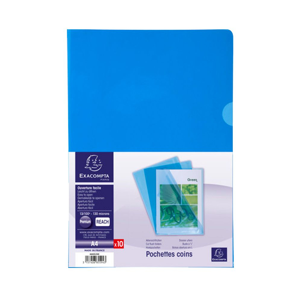 Папка-уголок "Exacompta", А4, 130 мк, ПВХ, прозрачный, синий - 4