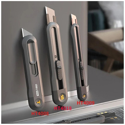 Нож строительный Deli HS EHT4008, 135x30 мм, трапеция, Soft Touch, черный - 8