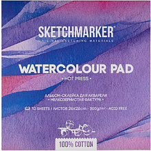 Блок бумаги для акварели "Sketchmarker", 26x26 см, 300 г/м2, 10 листов, мелкозернистая