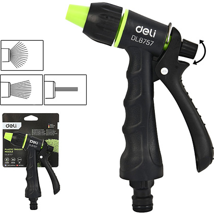 Пистолет-распылитель Deli GS EDL8757, 3 функции, быстросъем, фиксатор курка, черный, зеленый - 2