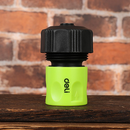 Соединитель-коннектор для шлангов Deli GS EDL8796, 3/4", быстросъемный с аквастопом, черный, зеленый - 6