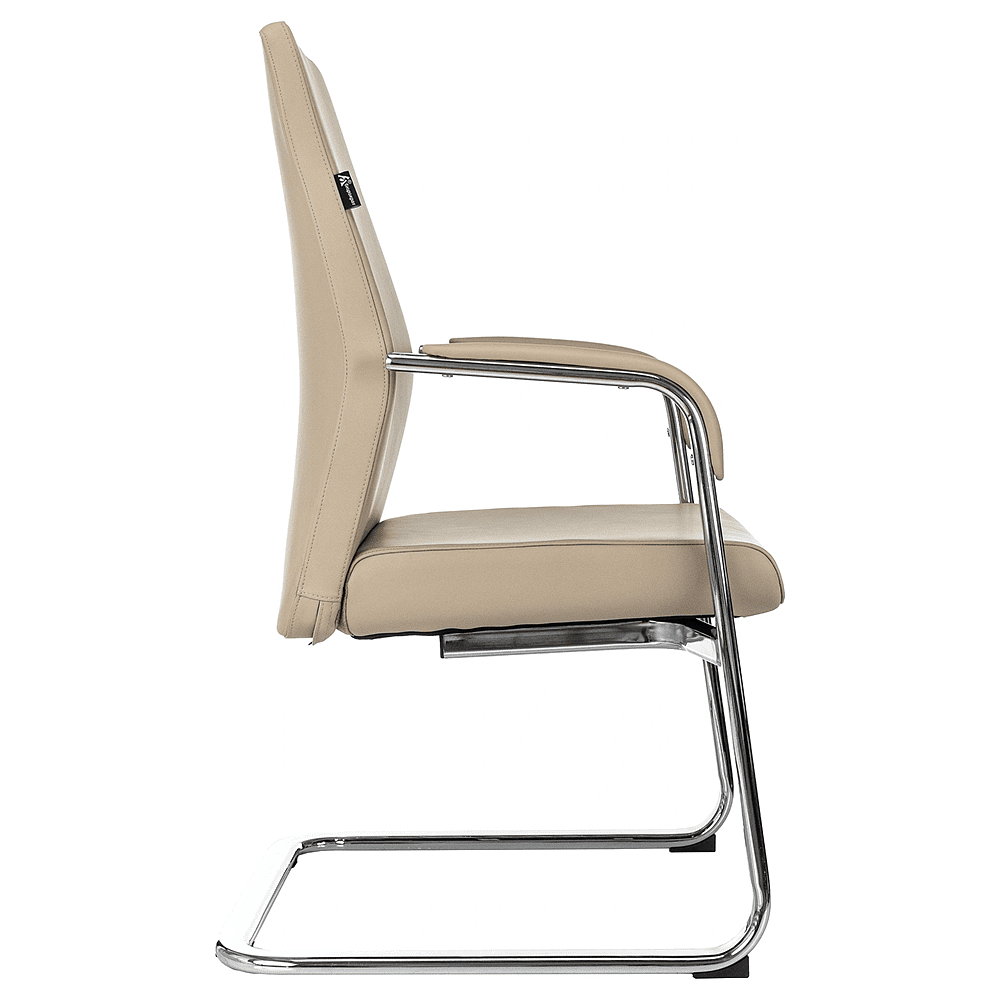 Кресло на полозьях Бюрократ "_JONS-LOW-V", натуральная кожа, бежевый, металл хром - 4