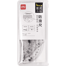 Набор чертежный "Deli VC23": линейка 15 см, треугольник 45 и 60 гр, транспортир 180 гр, прозрачный