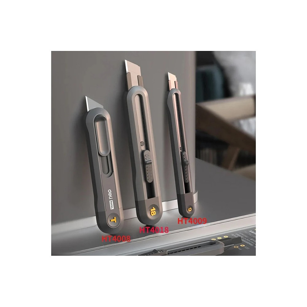 Нож строительный Deli HS EHT4008, 135x30 мм, трапеция, Soft Touch, черный - 8