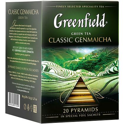 Чай «Greenfield» Classic Genmaicha, 20 пакетиков x1.8 г, зеленый