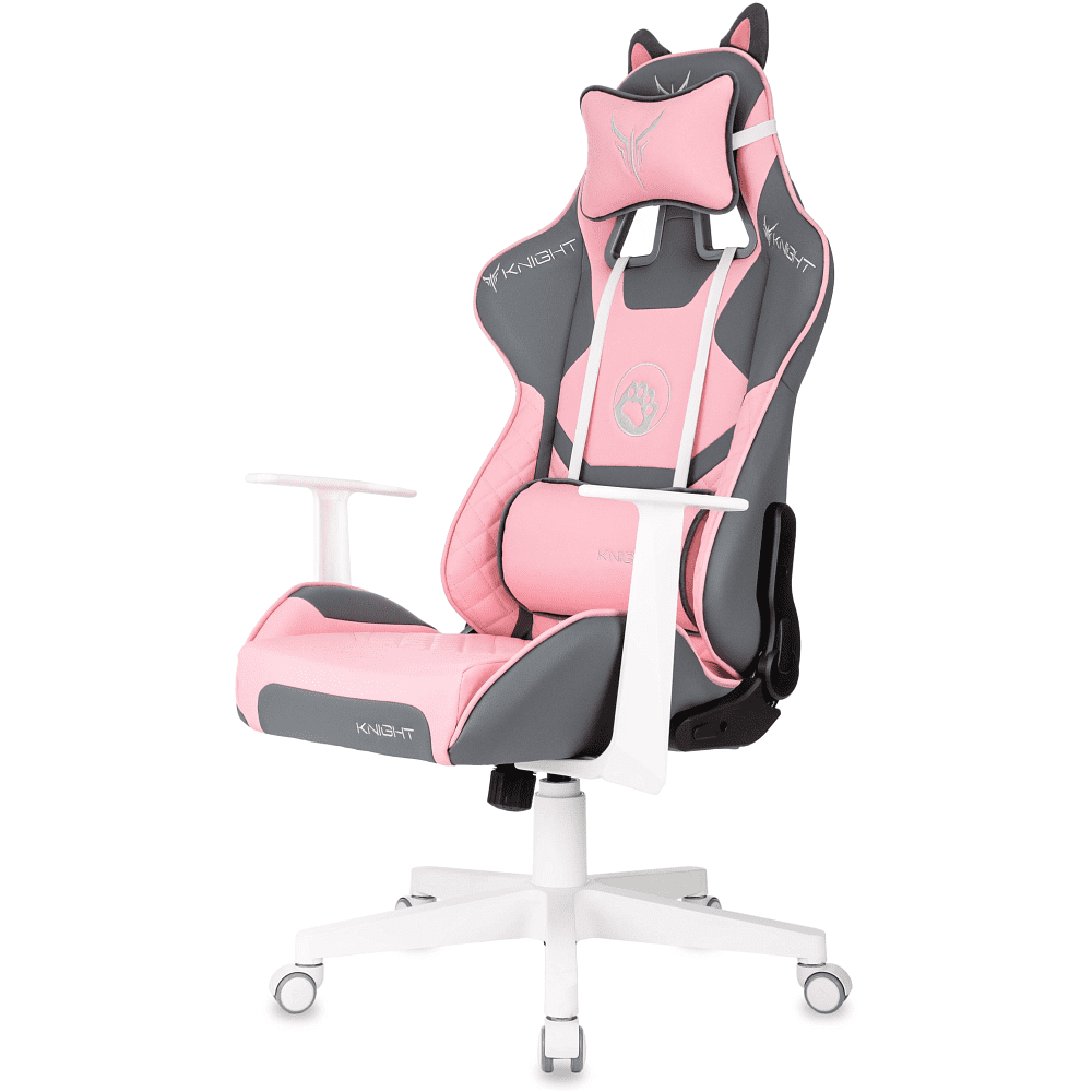 Кресло игровое Бюрократ Knight "Catzy", экокожа, пластик, серый, розовый - 7