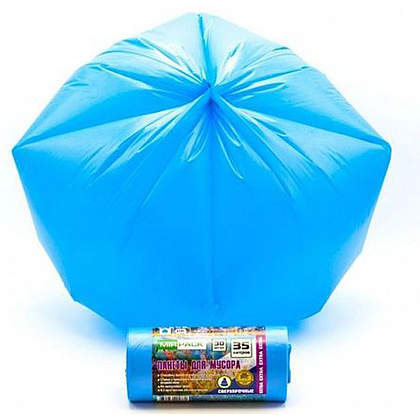 Мешки для мусора ПНД "Mirpack Extra", 12 мкм, 35 л, 30 шт/рулон, синий - 3