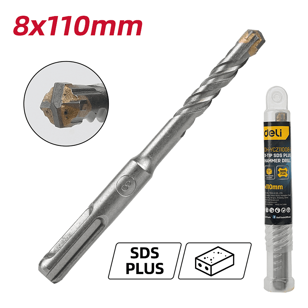 Бур по бетону Deli YS EDH-YCZ11008-E1, 8 x 110 мм, X-Tip, SDS-PLUS - 2