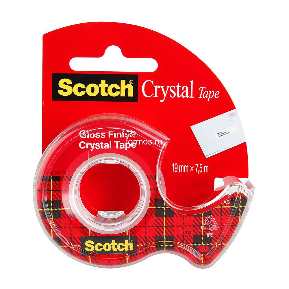 Клейкая лента Scotch "Crystal" в диспенсере, 19x7.5 мм/м