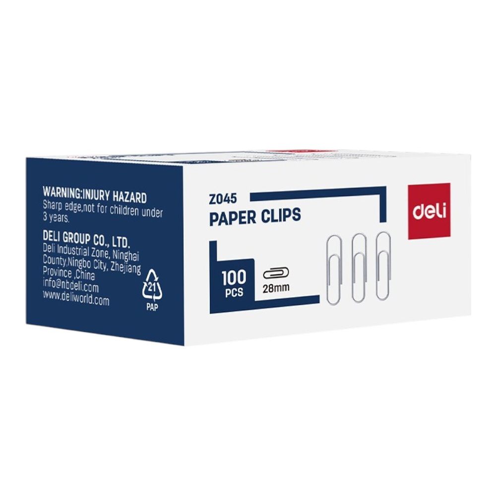 Скрепки "Deli", 28 мм, 100 шт., серебристый
