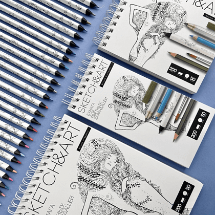 Скетчбук "Sketch&Art", 18х15.5 см, 200 г/м2, 50 листов, на спирали, для цветных карандашей - 6