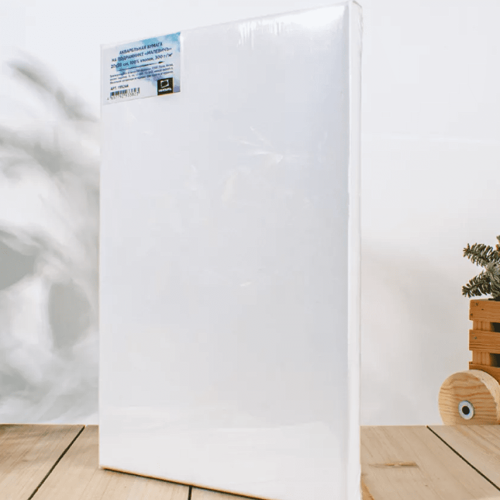 Бумага акварельная на подрамнике "Малевичъ", 20х30 см, хлопок, 300 г/м2, среднее зерно - 5