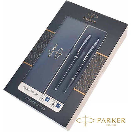 Набор ручек Parker "IM Black CT": шариковая автоматическая + перьевая, черный, серебристый