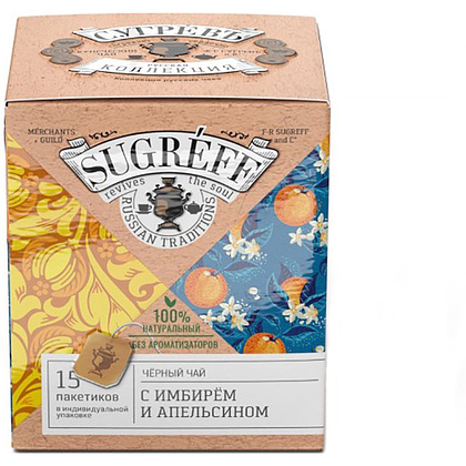 Чай черный "Сугревъ", 15 пакетиков x1.8 г, с имбирем и апельсином