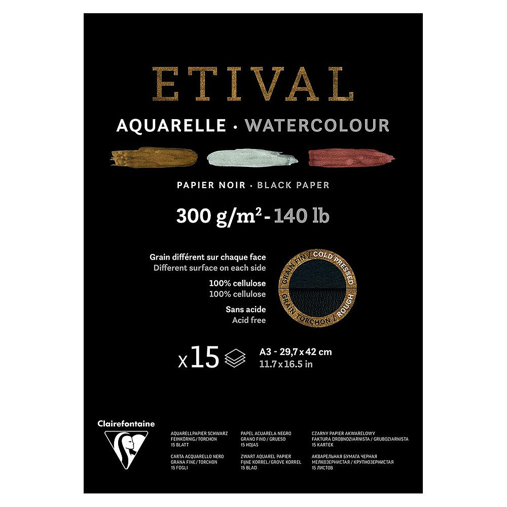 Блок-склейка бумаги для акварели "Etival", А3, 300 г/м2, 15 листов