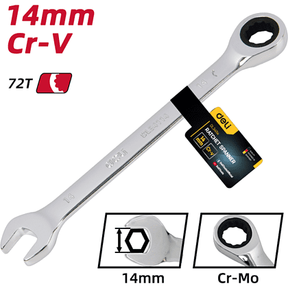 Ключ комбинированный Deli YS EDL34114, 14 мм, с трещоткой, 72 зуба - 6