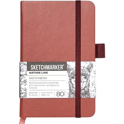Скетчбук "Sketchmarker", 9х14 см, 140 г/м2, 80 листов, красный винтаж