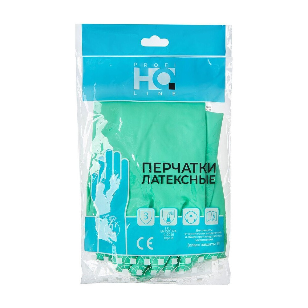 Перчатки латексные с х/б покрытием HQ Profiline р-р M зеленый - 3
