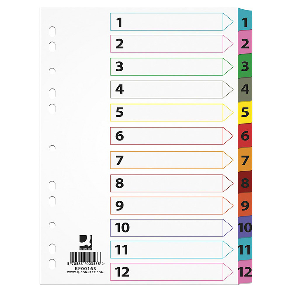 Разделитель "Mylar Q-connect", A4, 12 делений, ассорти