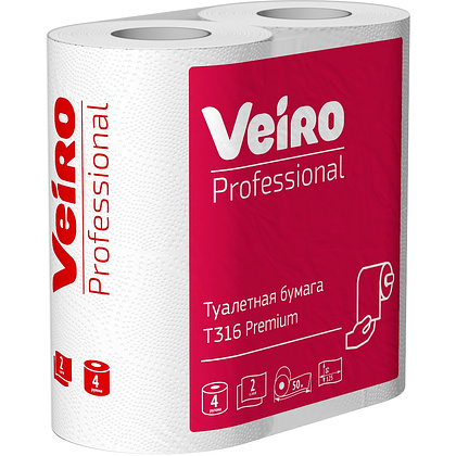 Бумага туалетная Veiro Professional Premium, в стандартных рулонах, 4 рулона, 50 м, 2 слоя - 2