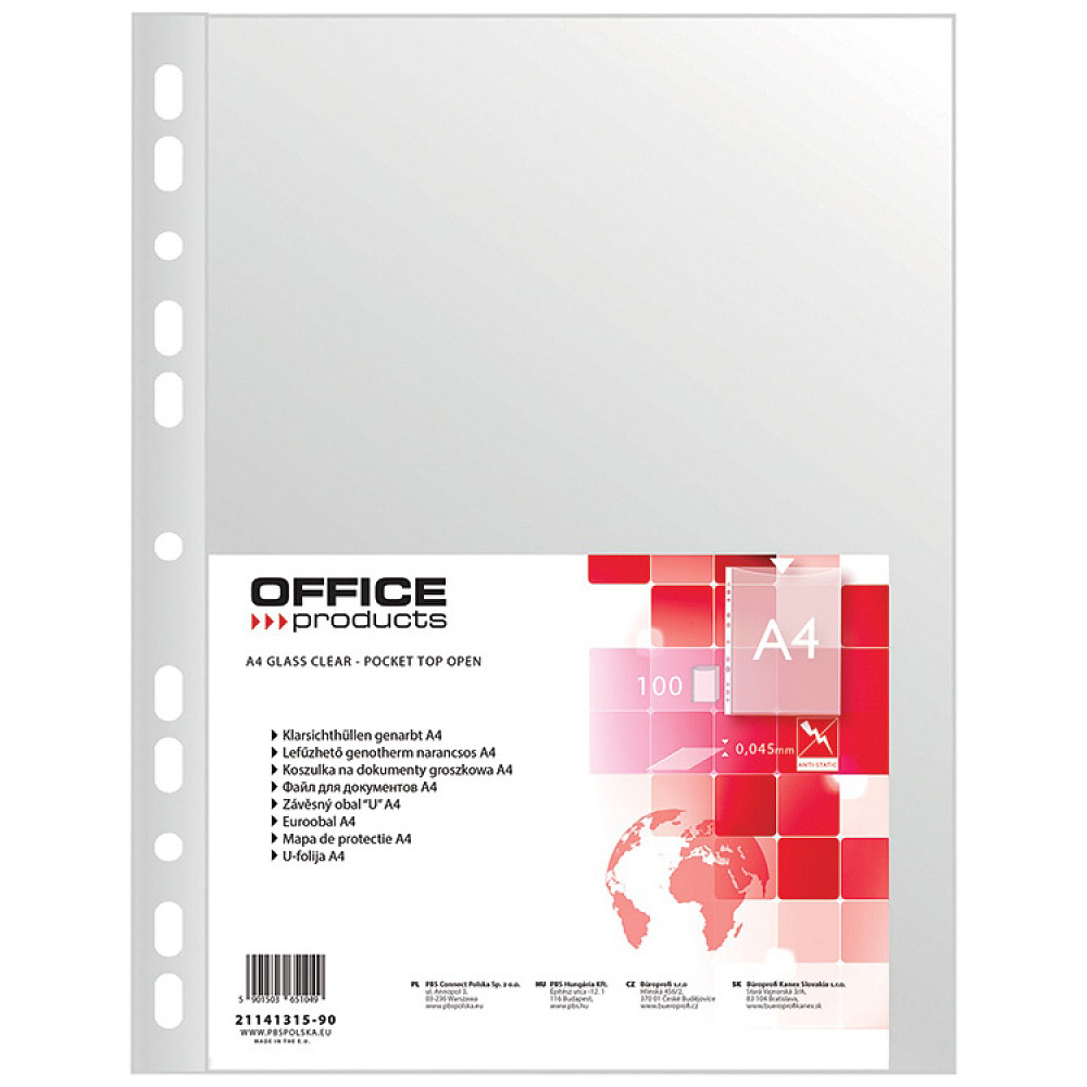 Файл (папка-карман) "Office products", A4, 100 шт, 45 мкм, прозрачный