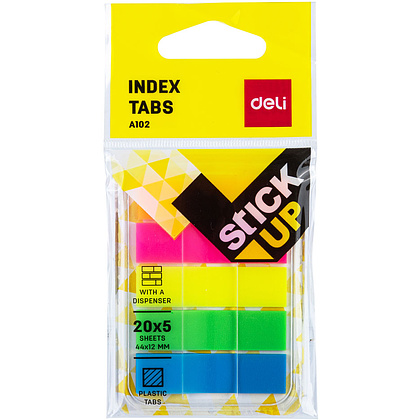 Закладки клейкие "Deli", 44x12 мм, 100 шт, ассорти неон