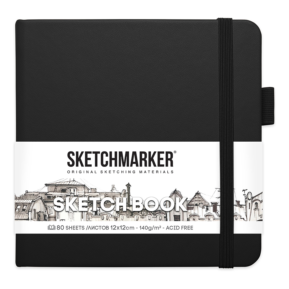 Скетчбук "Sketchmarker", 12x12 см, 140 г/м2, 80 листов, черный