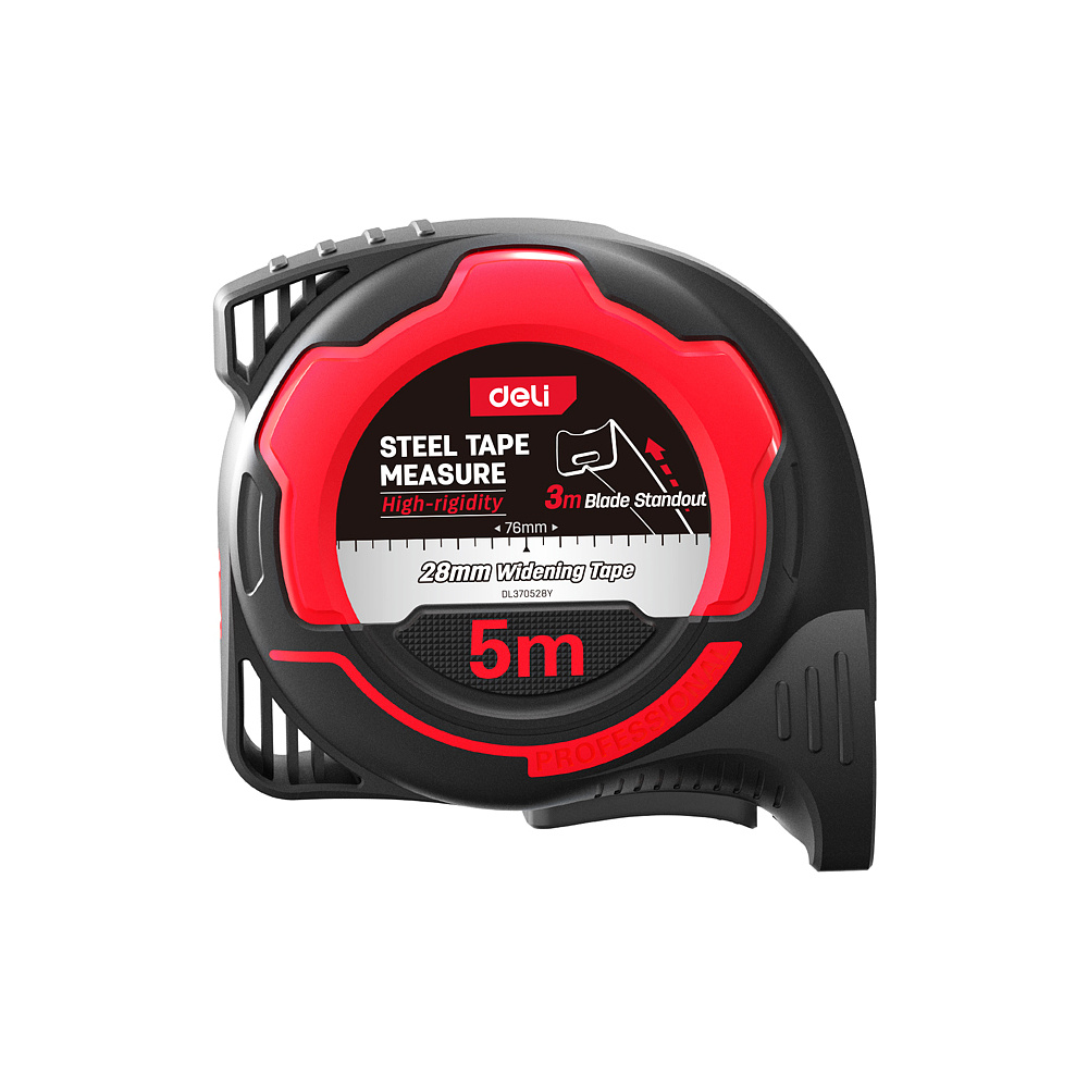 Рулетка "Deli 377528", 5 м, метрическая, дюймовая, черный, красный