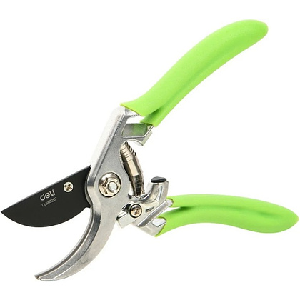 Секатор садовый цельнокованный Deli GS EDL580207, пружина, тефлон, 215 мм., черный, зеленый