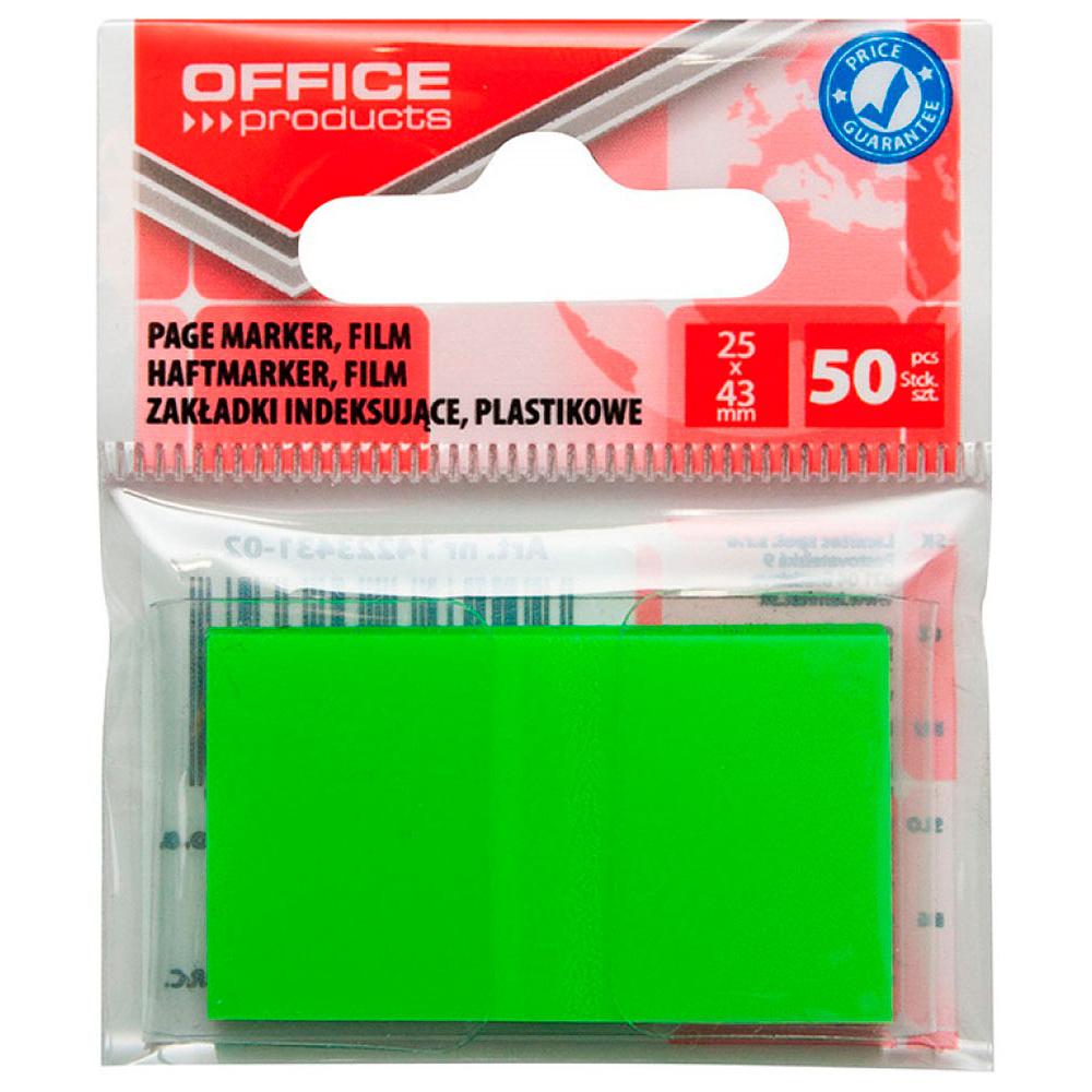 Закладки клейкие "Office products", 25x43 мм, 50 шт, зеленый