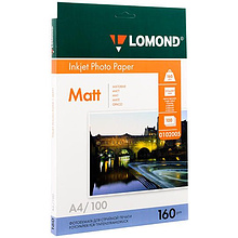 Фотобумага матовая для струйной фотопечати "Lomond", А4, 100 листов, 160 г/м2