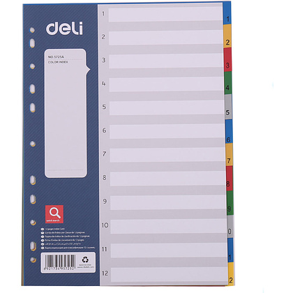 Разделитель "Deli", A4, 12 делений, ассорти