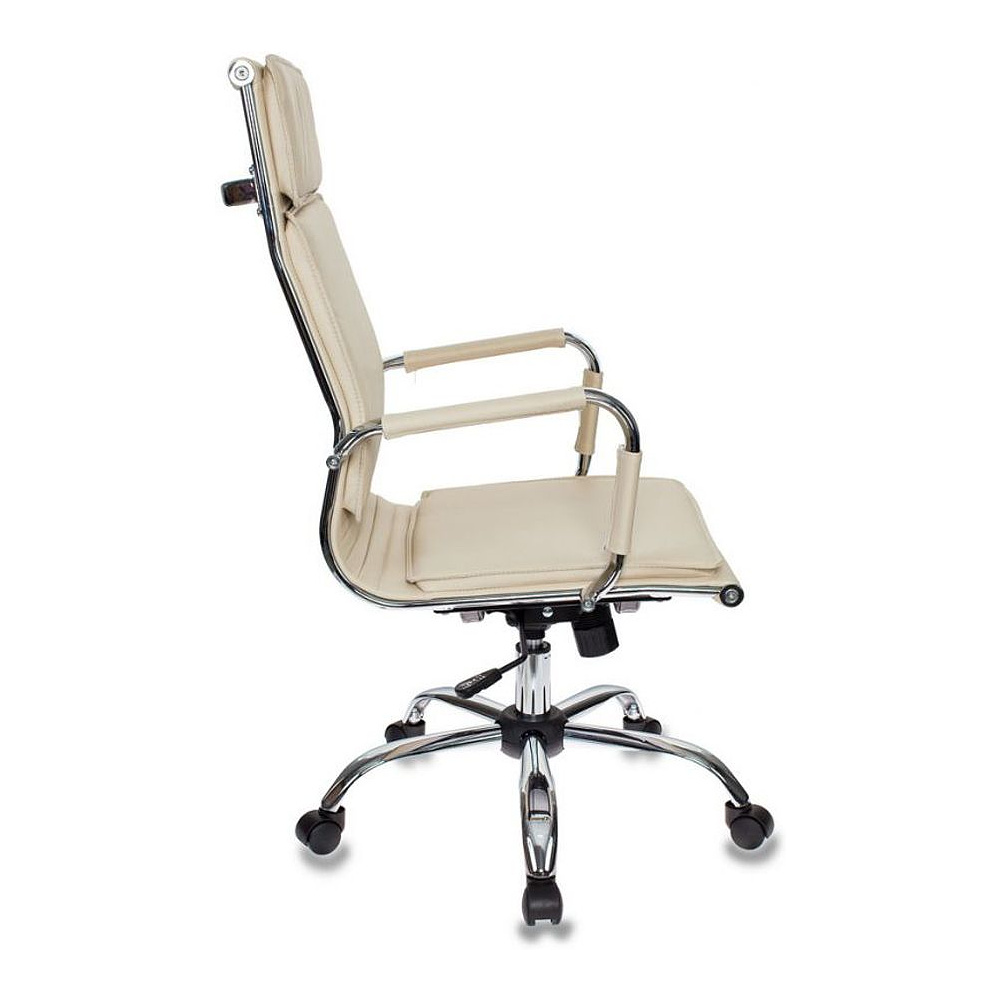 Кресло для руководителя "Бюрократ CH-993" высокая спинка, кожзам, хром, слоновая ность - 4