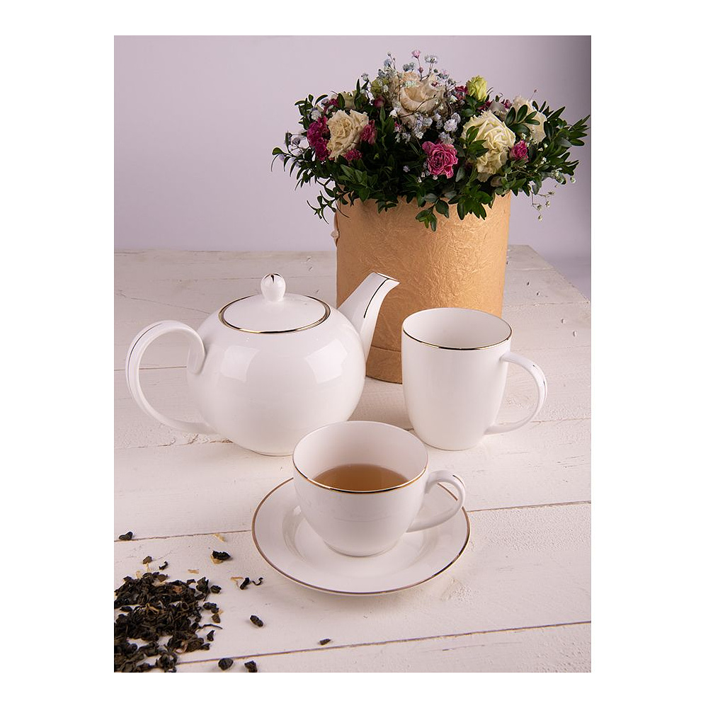 Чашка с блюдцем "Gold", фарфор, 250 мл, белый, золотистый - 3