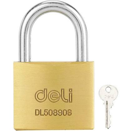 Замок навесной Deli YS EDL508906, 50 мм, 3 ключа, автомат, латунь