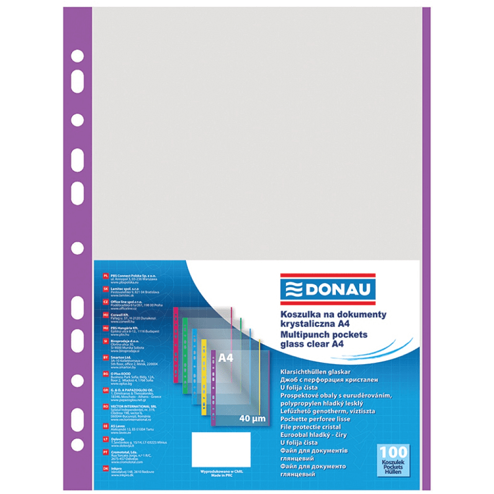 Файл (папка-карман) с цветной перфорацией, A4, 100 шт, 40 мкм, фиолетовый