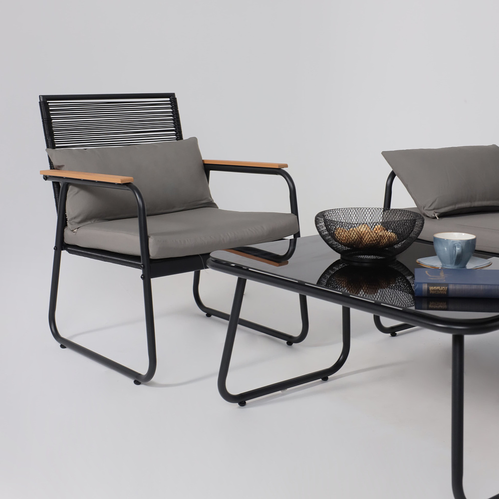 Комплект мебели садовой AksHome GARDENIA (кресло  2 шт, диван 1 шт, стол 1 шт), черный - 15