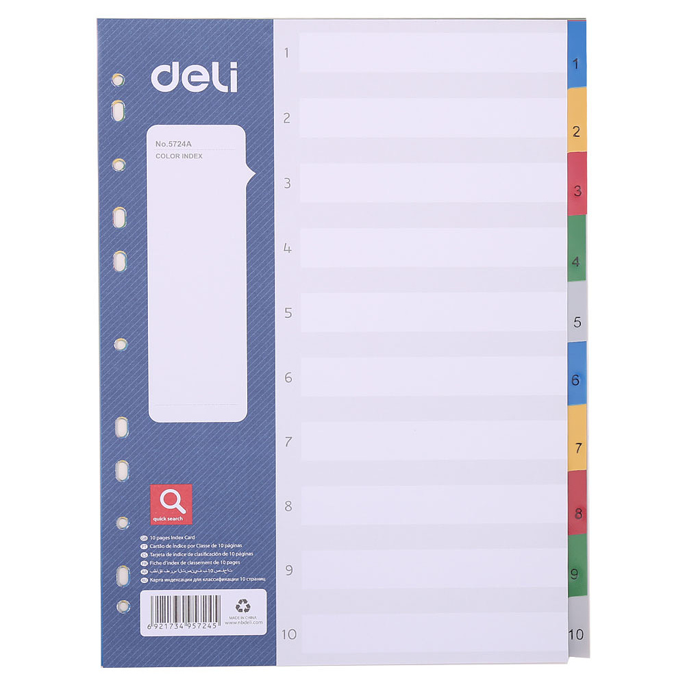 Разделитель "Deli", A4, 10 делений, ассорти